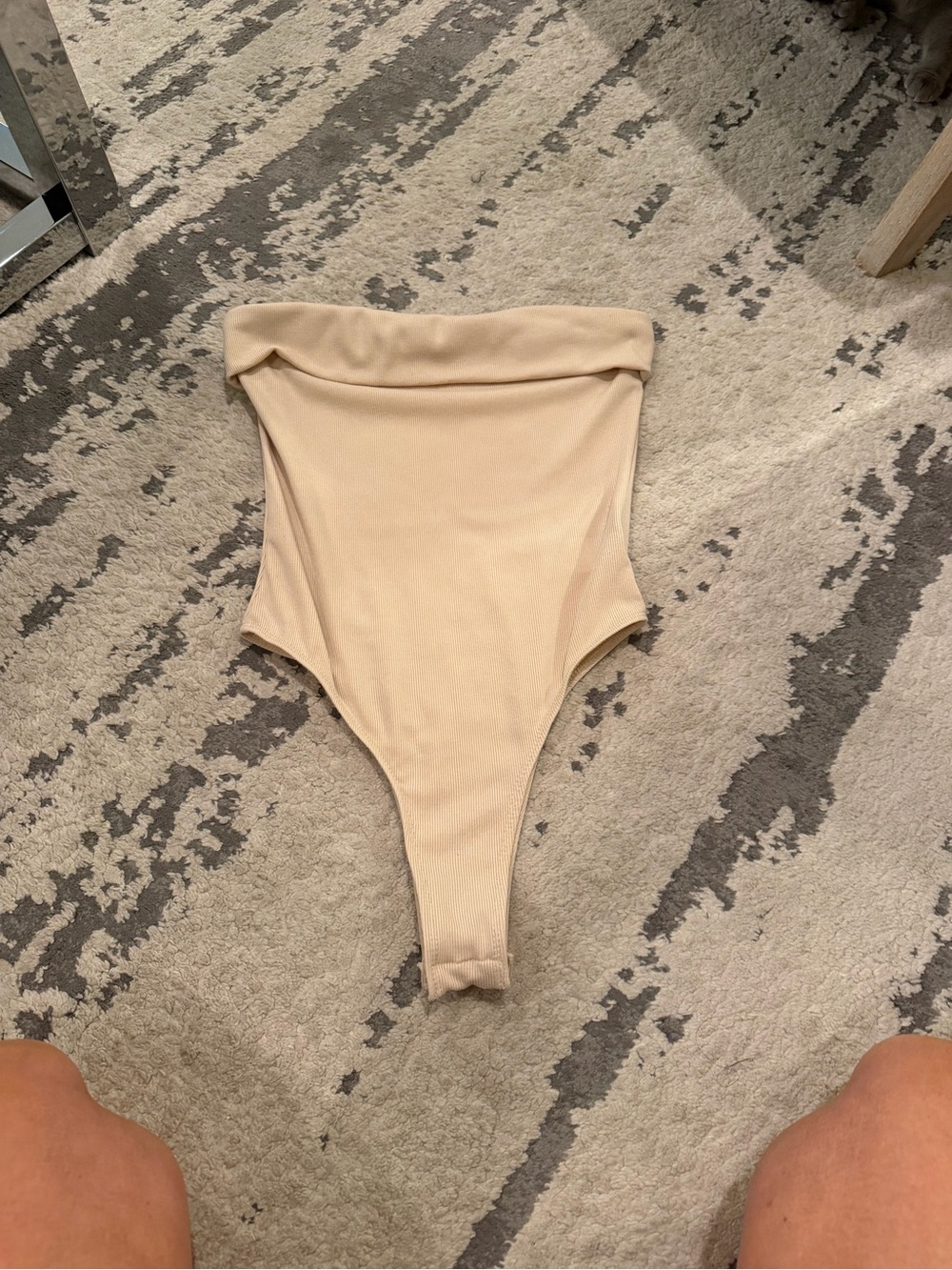 Womens Strapless Ribbed bodysuit  -cream beige